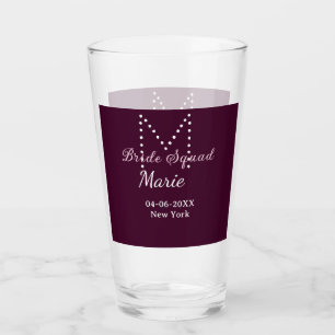 Bruidsploeg naam monogram bruidsmeisje mauve glas