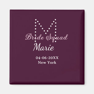 Bruidsploeg naam monogram bruidsmeisje mauve magneet