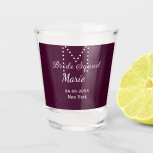 Bruidsploeg voeg naam monogram bruidsmeisje mauve shot glas