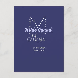 Bruidsploeg voeg naam monogram bruidsmeisje paars briefkaart