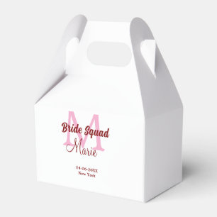Bruidsploeg voeg naam monogram bruidsmeisje roze d bedankdoosjes