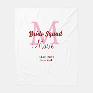 Bruidsploeg voeg naam monogram bruidsmeisje roze d fleece deken
