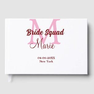 Bruidsploeg voeg naam monogram bruidsmeisje roze d gastenboek