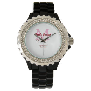Bruidsploeg voeg naam monogram bruidsmeisje roze d horloge