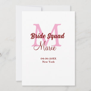 Bruidsploeg voeg naam monogram bruidsmeisje roze d kaart