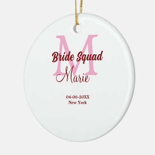 Bruidsploeg voeg naam monogram bruidsmeisje roze d keramisch ornament (Links)