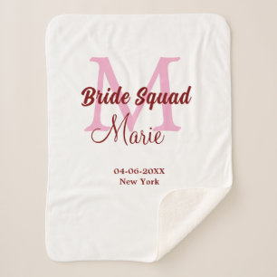 Bruidsploeg voeg naam monogram bruidsmeisje roze d sherpa deken