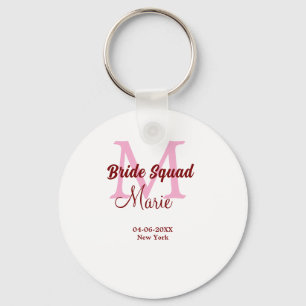 Bruidsploeg voeg naam monogram bruidsmeisje roze d sleutelhanger