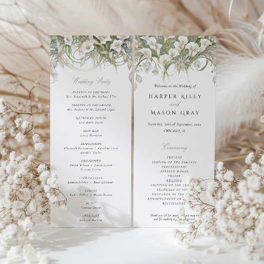 Bruidsprogramma met Calla-lelies in pasteltinten Kaart