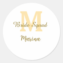 Bruidsquad monogram gouden bruids douche eenvoudig ronde sticker