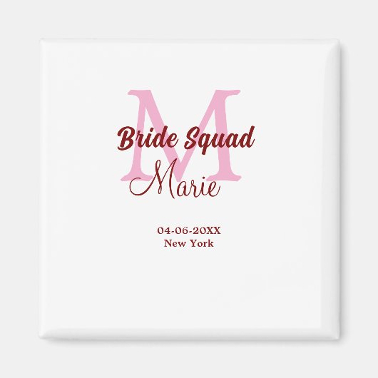 Bruidsquad voeg naam monogram bruidsmeisje roze da magneet (Voorkant)