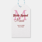 Bruidsquadron naam monogram bruidsmeisje roze datu cadeaulabel (Achterkant)