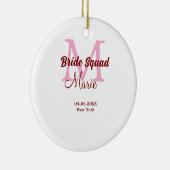 Bruidsquadron naam monogram bruidsmeisje roze datu keramisch ornament (Rechts)