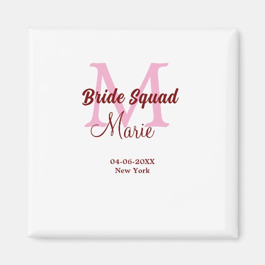 Bruidsquadron naam monogram bruidsmeisje roze datu magneet (Voorkant)
