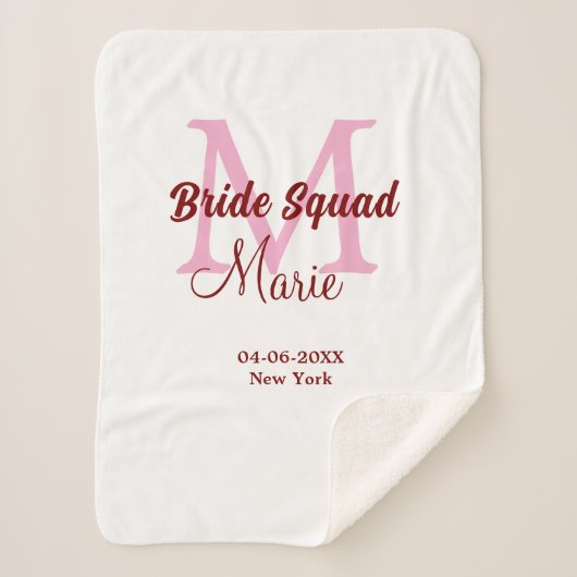 Bruidsquadron naam monogram bruidsmeisje roze datu sherpa deken (Voorkant)