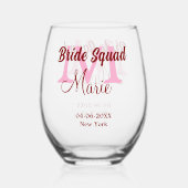 Bruidsquadron naam monogram bruidsmeisje roze datu wijnglas zonder voet (Achterkant)