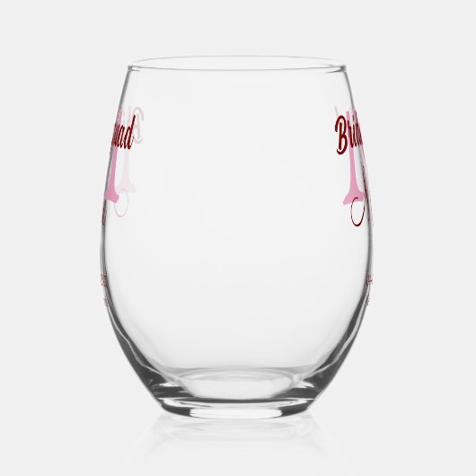 Bruidsquadron naam monogram bruidsmeisje roze datu wijnglas zonder voet (Links)