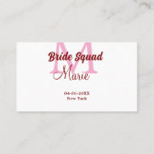 Bruidsquadron voeg naam initiaal bruidsmeisje roze visitekaartje (Achterkant)