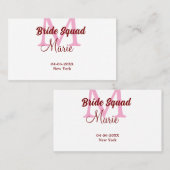Bruidsquadron voeg naam initiaal bruidsmeisje roze visitekaartje (Voorkant / Achterkant)