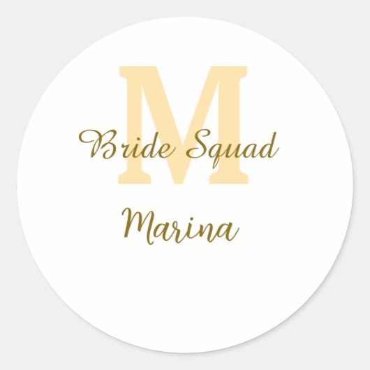 Bruidsquadroon initiaal gouden bruiloft eenvoudig  ronde sticker (Voorkant)