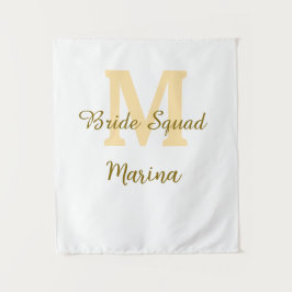 Bruidsquadroon monogram gouden bruids douche eenvo wandkleed