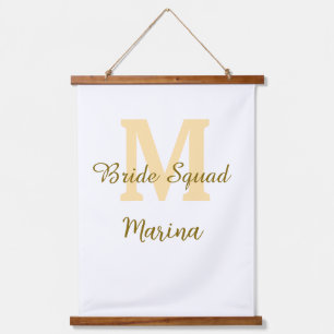 Bruidsquadroon monogram gouden bruiloft eenvoudig hangend wandkleed