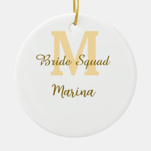 Bruidsquadroon monogram gouden bruiloft eenvoudig keramisch ornament