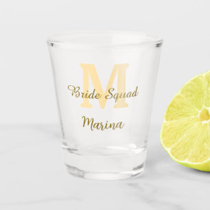 Bruidsquadroon monogram gouden bruiloft eenvoudig  shot glas