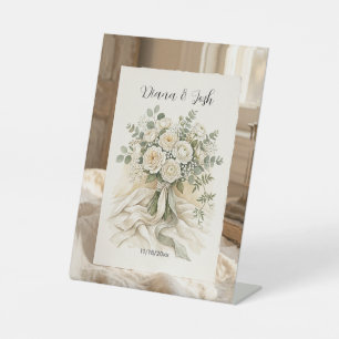 Bruidsroos Boeket Bruiloftsbloemen Bedankkaart Reclamebord Met Voetstuk