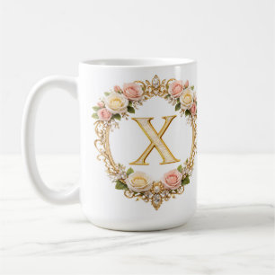 Bruidsroos Gouden Bloemige Monogram Letter X Trouw Koffiemok