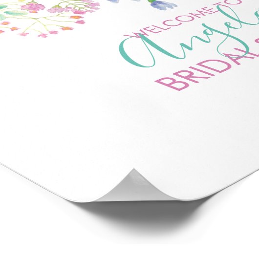 Bruidssalon Welcomebord met bloemen op het veld Poster (Hoek)