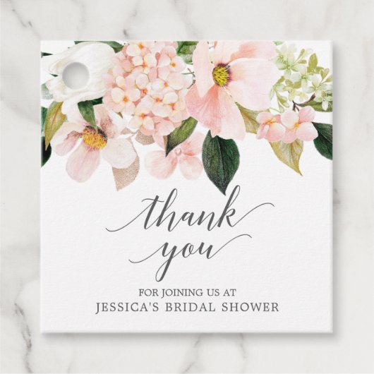 Bruidsshower bedankingskaartje met Roze Hortensia Bedankjes Labels (Voorkant)