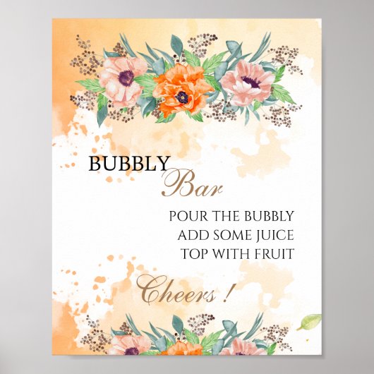 Bruidsshower bord 'Poppies bubbly bar' Poster (Voorkant)