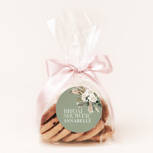 Bruidsshower pampas salie groene moderne party fav ronde sticker