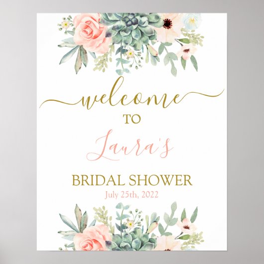 Bruidsshower-welkomstbord met vetplanten poster (Voorkant)
