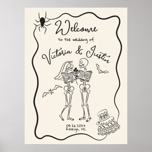 Bruidsskelet bruidegom handgetekende huwelijks wel poster (Voorkant)