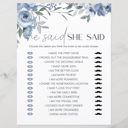 Bruidsspel Hij zei dat ze stoffige blauwe bloemen (Voorkant)