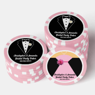 Bruidsstoet Poker Zwarte Smoking Roze Trouwjurk Chips