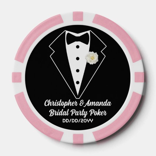Bruidsstoet Poker Zwarte Smoking & Trouwjurk Poker Chips (Voorkant)