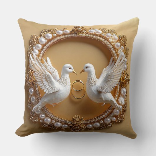 Bruidstauben trouwdag cadeau kussen (Voorkant)