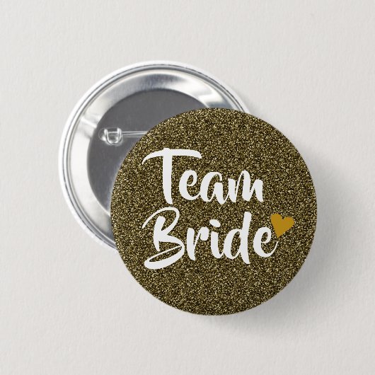 Bruidsteam Gouden Hart Glitter Ronde Button 5,7 Cm (Voorkant /achterkant)
