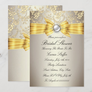 Bruidsuitnodiging Gele Strik Beige Roos Kaart