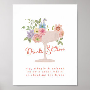 Bruidsuitnodiging Love in Bloom Drankstation Bord Poster