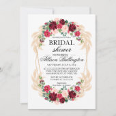 Bruidsuitnodiging marsala pioen roos pampasgras kaart (Voorkant)