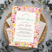 Bruidsuitnodiging met levendige zomerbloemen van t