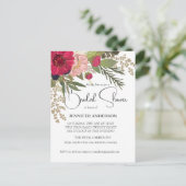 Bruidsuitnodiging met rode en groene bloemen briefkaart (Staand voorkant)