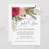 Bruidsuitnodiging met rode en groene bloemen briefkaart (Voorkant / Achterkant)