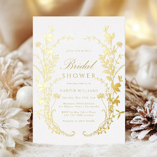Bruidsuitnodiging met silhouet van wilde bloemen e folie uitnodiging