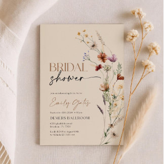 Bruidsuitnodiging met wilde bloemen, bloemrijke bo kaart
