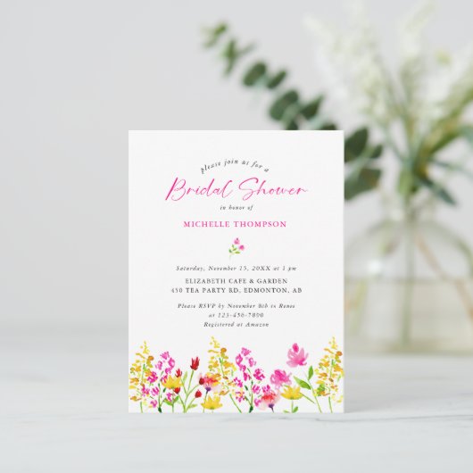 Bruidsuitnodiging met wilde bloemen Boho elegant b Briefkaart (Staand voorkant)